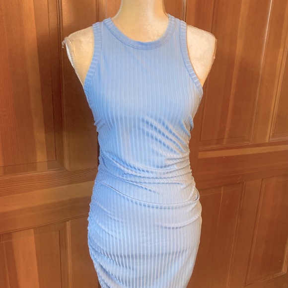 NWT, Lavishly Paris Women’s Baby Blue Ruched Midi Dress. - Picture 2 of 16